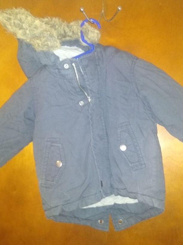 Okd Navy Brand Zip And Button-up Hooded Jacket Navy Blue Color Warm For Toddlers