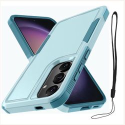 Case for Samsung Galaxy S24/S25,Military Grade Heavy Duty Shockproof Phone Cover with Wrist Lanyard Strap,Mint Green