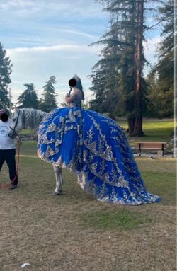 royal blue and gold quince dress