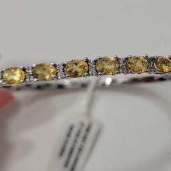 Genuine Citrine And White Topaz Bangle Bracelet