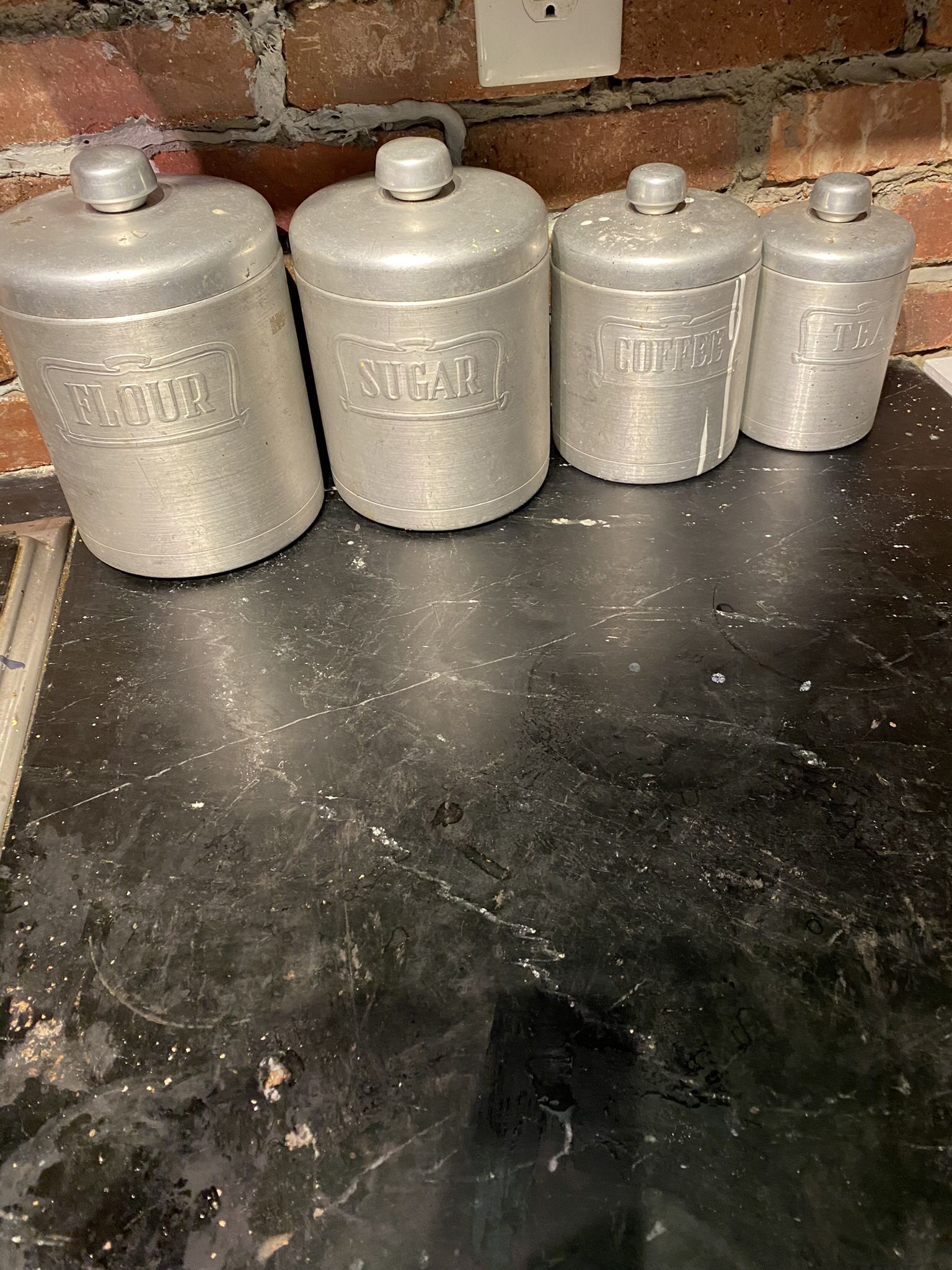 Vintage Kitchen Aluminum Four Piece Canister Set