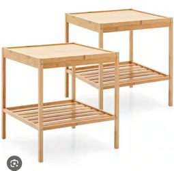 Topbuy Bamboo Nightstand Set of 2 2-Tier Side Table 