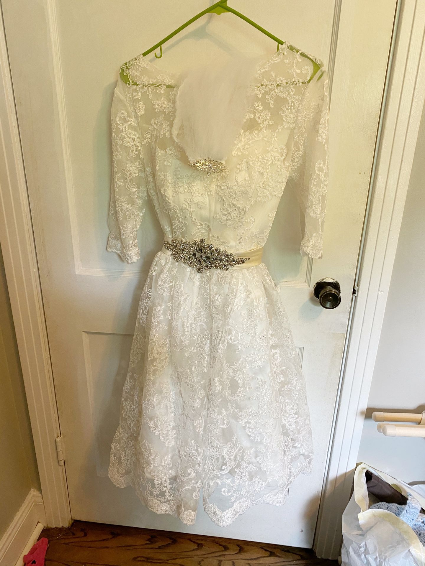 Custom-Made Tea Length Wedding Dress - Size 10