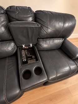 $300 each or $550 for both Dark Gray Leather Manual Reclining Couch and Loveseat with Center Console