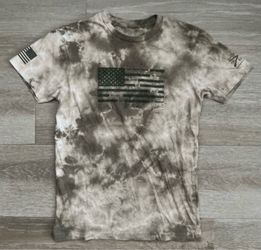 Size Small Grunt Style Flag Tie-Dye T-Shirt Short Sleeve Shirt Beige Gray Military Pride