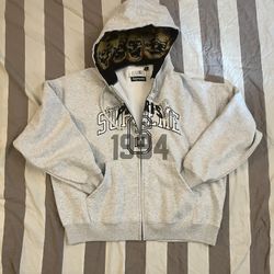 Gray Mason X Supreme Full Zip Up Hoodie 