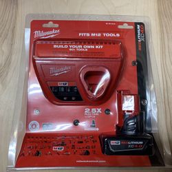 Brand New Milwaukee M12 12-Volt Lithium-Ion XC Battery Pack 4.0 Ah and Charger Starter Kit