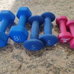 Hand Dumbbells Rubber Coated; 3, 5 and 8 Lbs.