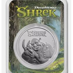 Shrek & Donkey 1 oz .999 silver 20th  Anniversary BU coin 2021 in Capsule Nuie