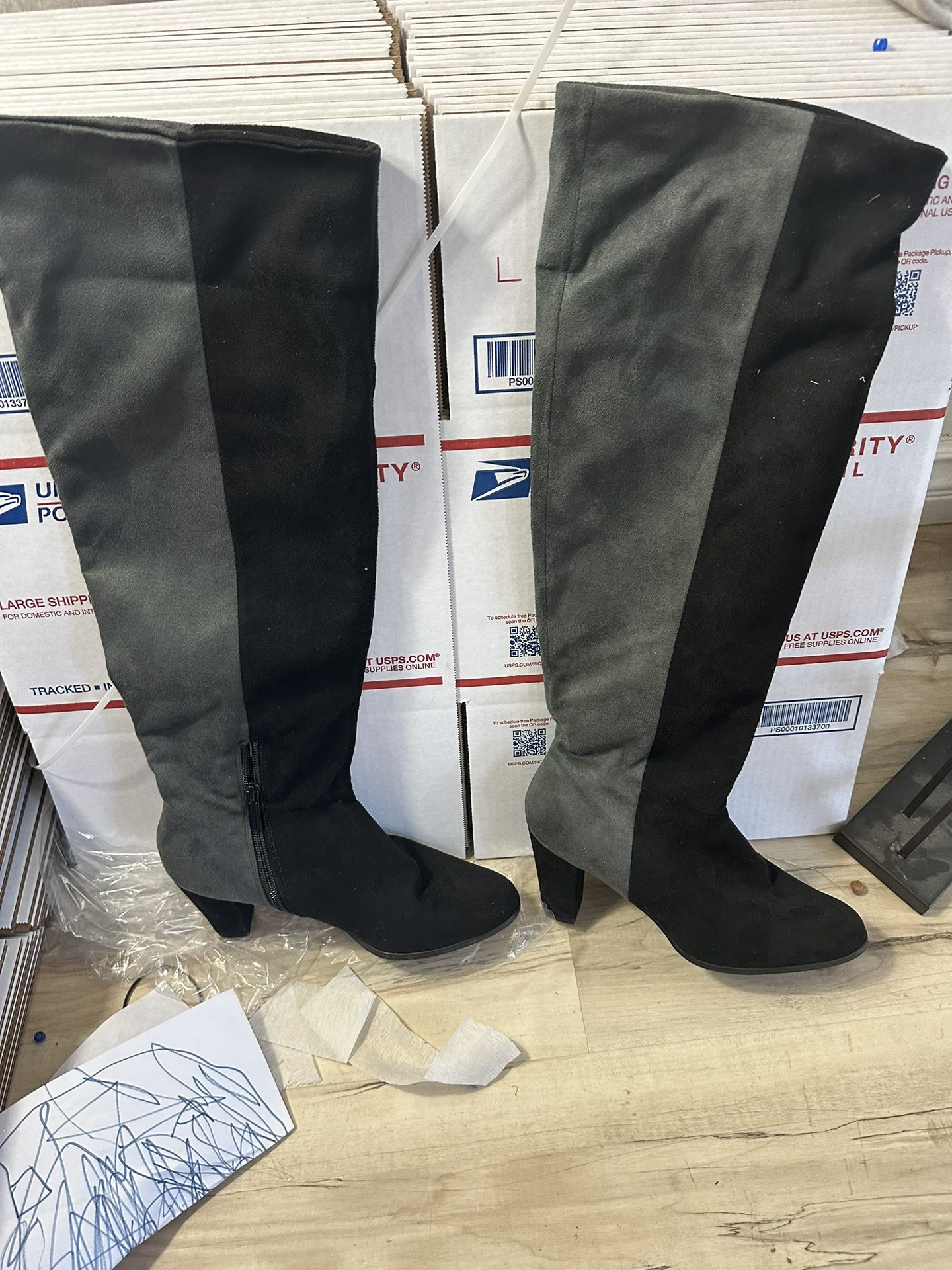 Grey And Black Long Boots
