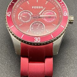 Fossil Red & Silver Stainless Steel 5 ATM ES 3034 251 201 Women’s