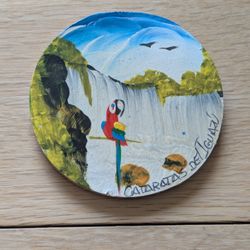 Iguazu Waterfall Argentina Fridge Magnet Wooden HandPainted 3". Cataratas De Iguazu