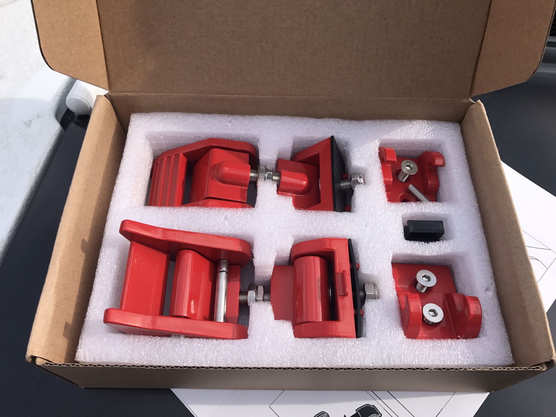 New pair of rugged ridge hood latches, red , powder coated, aluminum Jeep hood latch