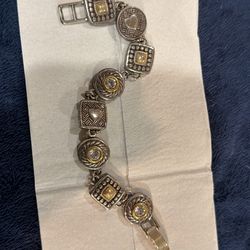 Brighton gold and silver etched bead link bracelet