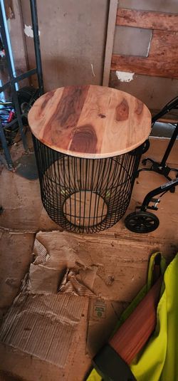 Wood And Metal Cage Side Table