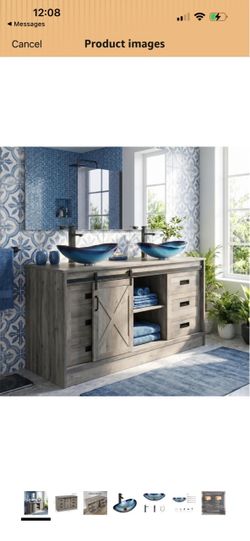 48 inch Barn Door Bathroom Vanity with 6 Drawers, Farmhouse Style Standing Pedestal Cabinet