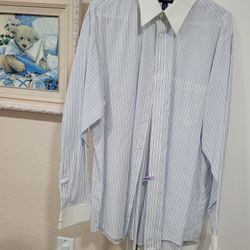 White Collar  Blue And White Stripe Dress Shirt 