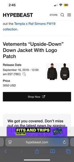parental advisory jacket , Vetements “Upside-Down” Down Jacket 