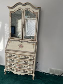 Vintage Hand-Painted Secretary Desk / Display Cabinet