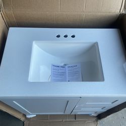 Glacier Bay Bannister 30 in. Single Sink Pearl Gray Freestanding Bath Vanity with Granite-Look Colorpoint White Cultured Marble Top