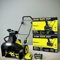 Brand new Ryobi 40V HP Brushless 18 in. Single-Stage Cordless Electric Snow Blower with 6.0 Ah Battery and Charger