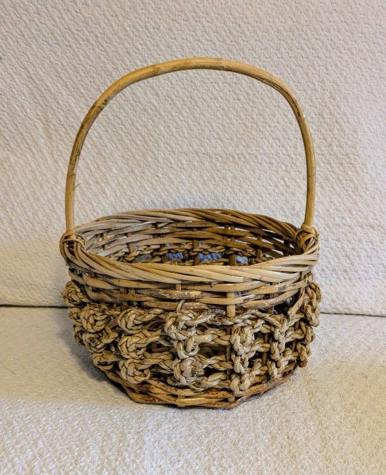 Basket Handcrafted Woven Basket Natural Brown Knotted Design 