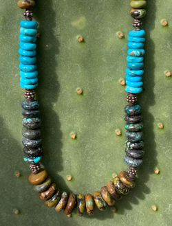 Stunning Vintage Artisan Graduated Multi Turquoise & Sterling Necklace