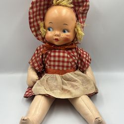 1940s Vintage Gund Creation Doll Mask Face Freckles Yarn Hair Rag Doll