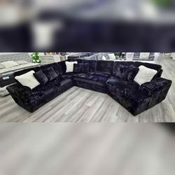 Pull out sofa with cuddler Black Jumbo corduroy USB cup holders