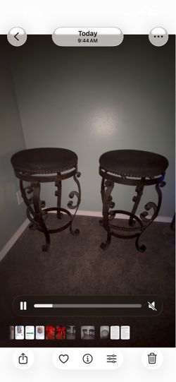 backless swivel bar stool,  wrought iron frame