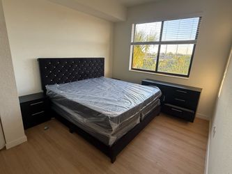 Queen bed frame with mattress set 2 nightstand dresser all new furniture
