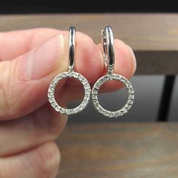 Sterling Silver Circle Style Diamond Chip Earrings Vintage