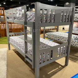 Twin Twin Grey Bunkbed With Ortho Mattress Included 