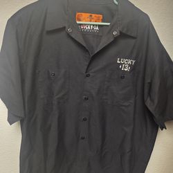 Red Kap Lucky Thirteen Shirt Men XXL Black Knuckles Forever Short Sleeve Button