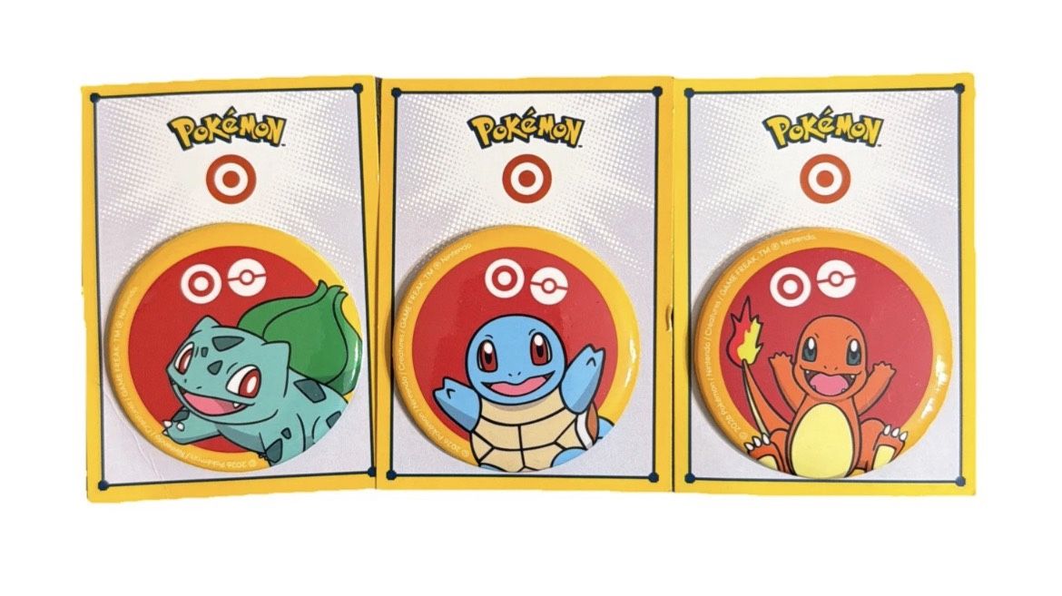 Target Exclusive Pokemon Buttons (3 Pack) 2026 Charmander Squirtle Bulbasaur NEW