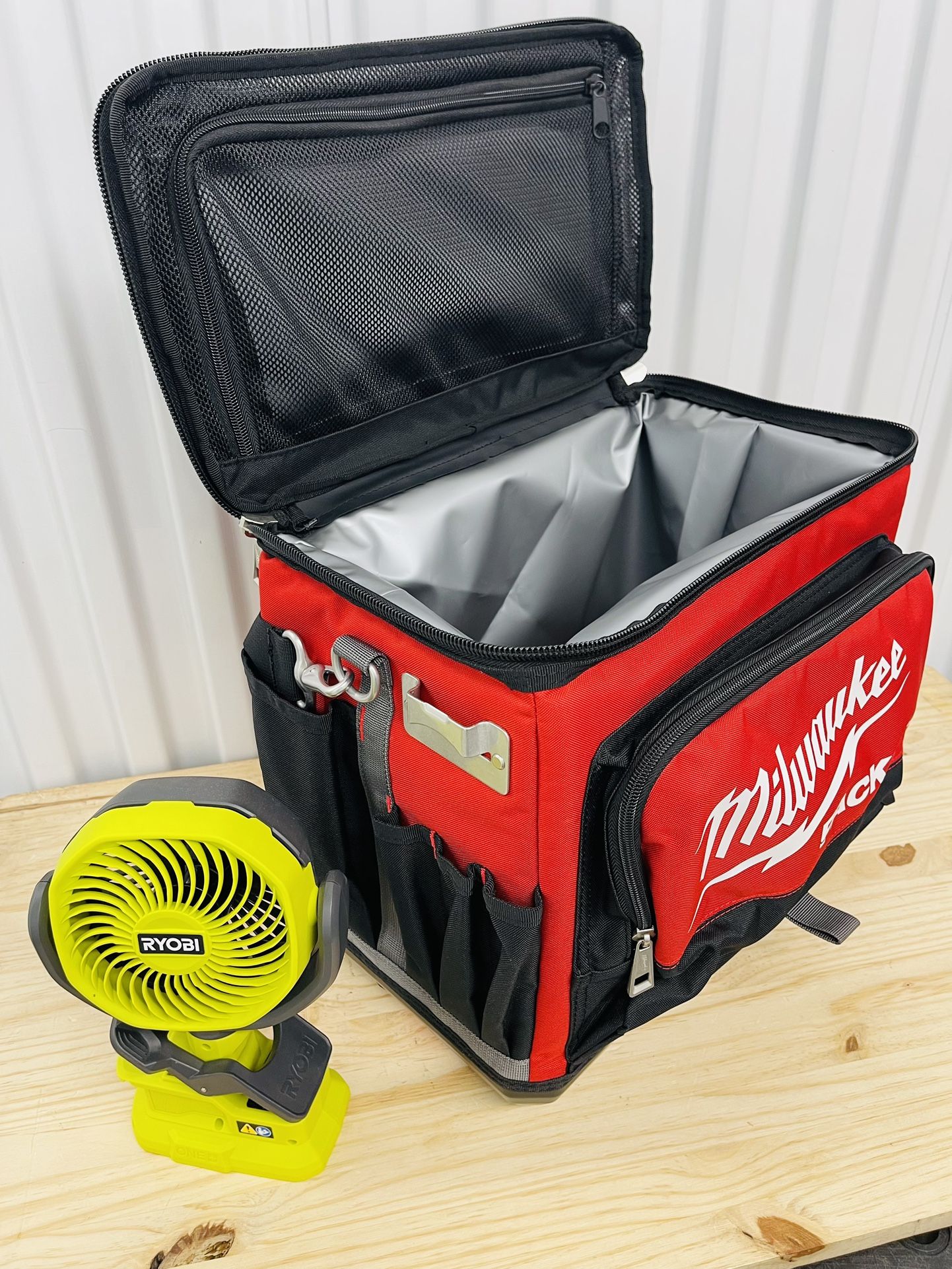 Milwaukee Packout cooler bag and RYOBI 18V 4 in. Clamp Fan (tool only)