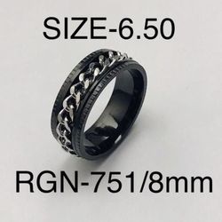 Stainless Steel Silver Color Chain Spinner Ring Band:Size-6.50/RGN-751