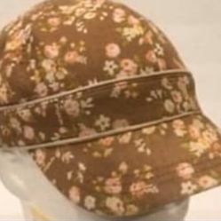 Women’s Brown/Pink Floral Design Fully Lined Newsboy Cadet Stretch Cap