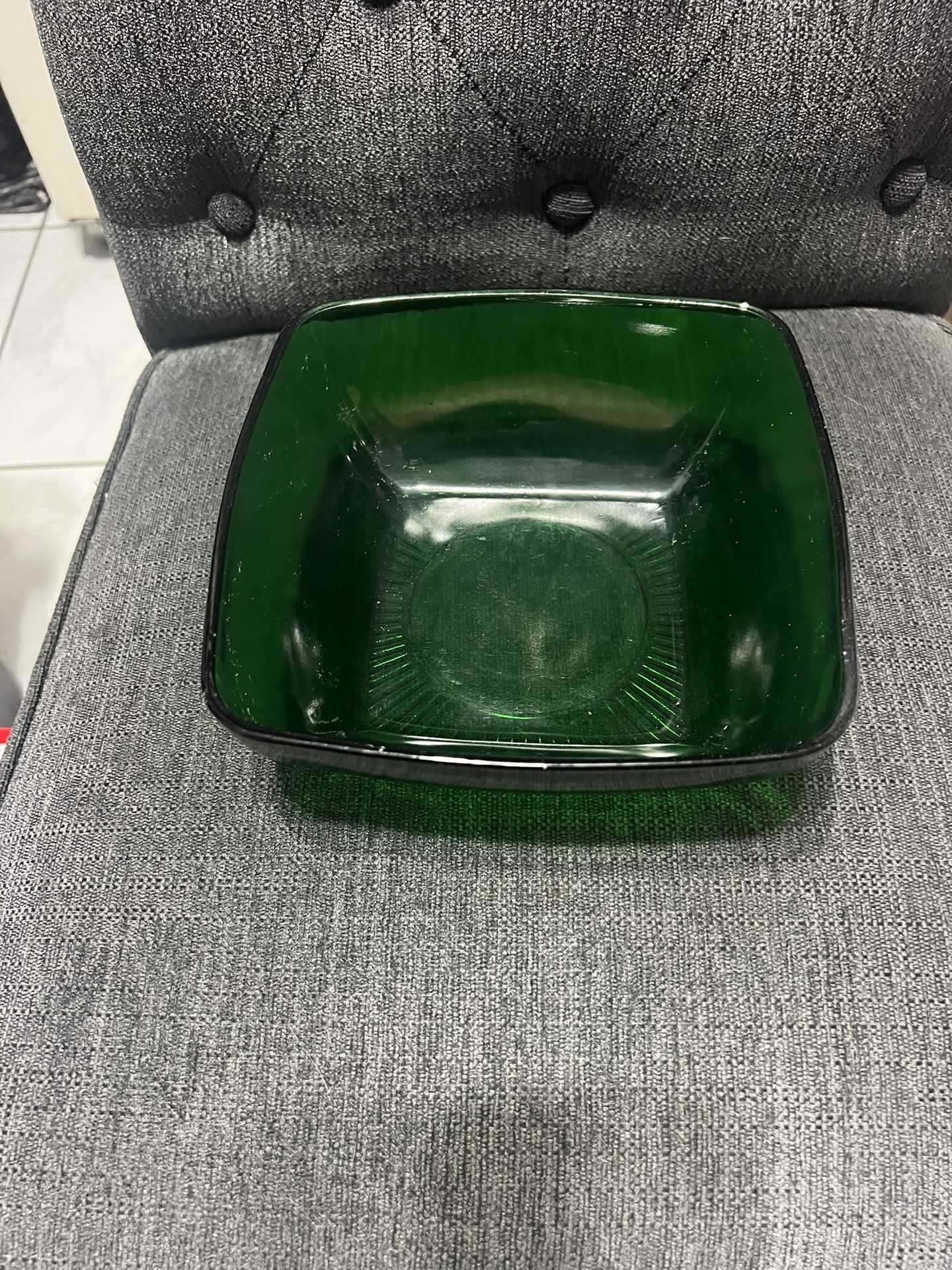 Vintage Square VERECO France Forest Green Emerald Glass Berry Snack Bowls