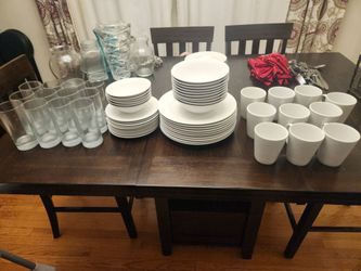 58-Piece Modern White Ceramic Dinnerware & Glassware Set