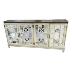 Farmhouse Sideboard Mirrored Cabinet 72”