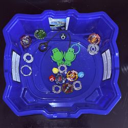 Beyblade Burst Lot - Slingshock Beystadium + Rare Tops (Spryzen, Xcalius)