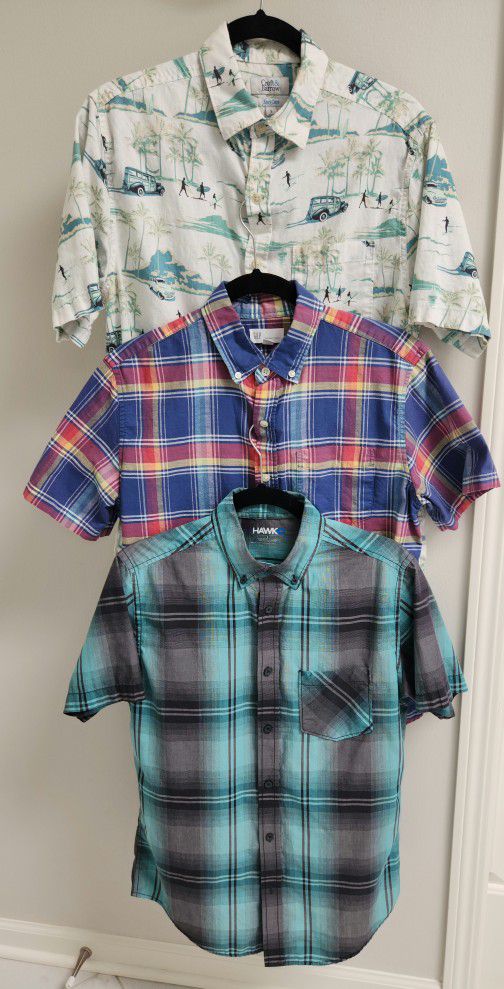 Men's Short Sleeve Casual Shirts Size Small Gap Hawk Plaid Pattern Set of 3
