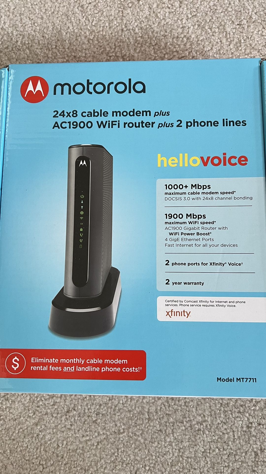 Motorola AC 1900 Cable Modem WiFi Router Docsis 3.0