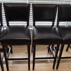 Leather Bar Stools 4 With Nailhead Trim