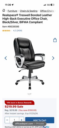 Realspace® Treswell Bonded Leather High-Back Executive Office Chair, Black/Silver, BIFMA Compliant