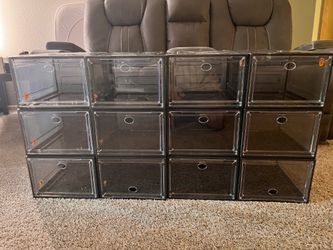 12 Stackable Clear Front Shoe Storage Boxes – Brown/Black – $50 OBO