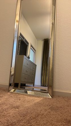 Large Floor Mirror with Gold Beaded Frame