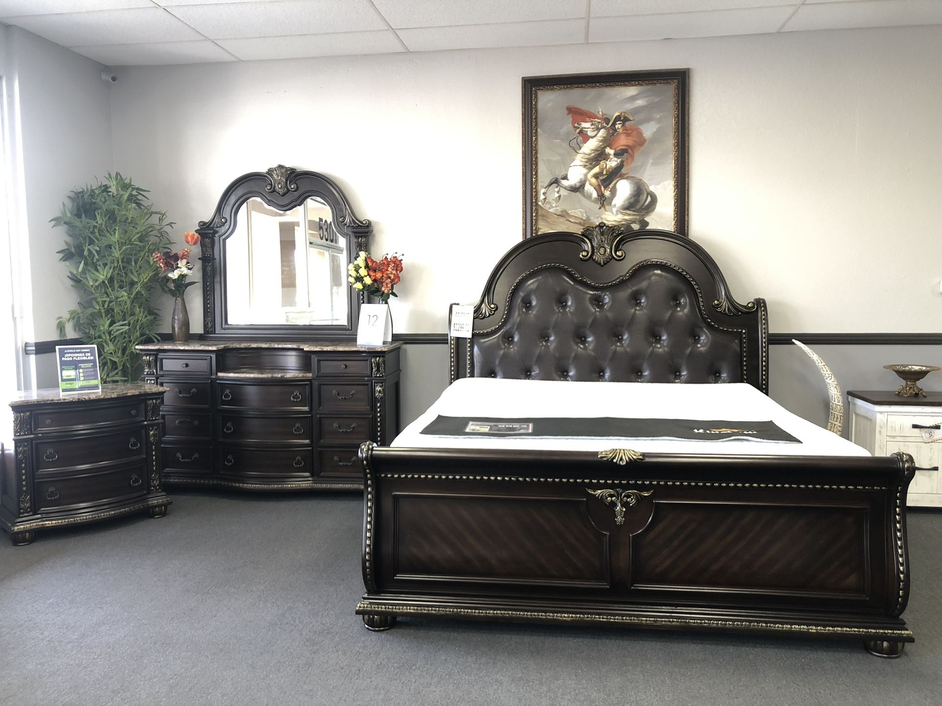 4PC King Bedroom Set w/ Marble Top