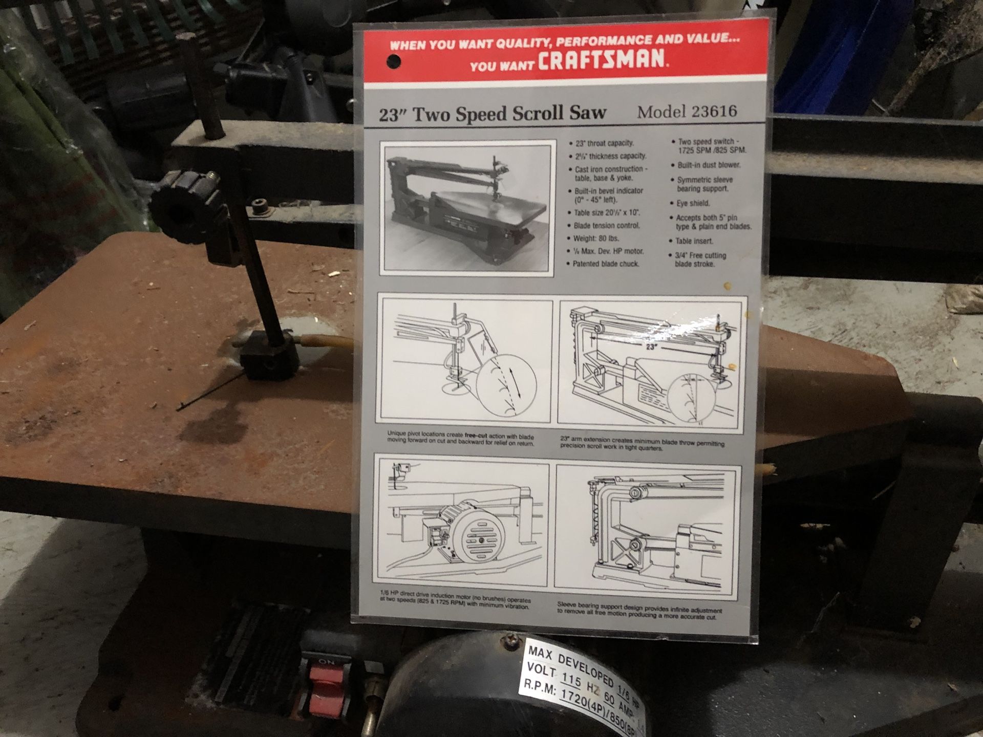 Old Craftsman 23” Scroll Saw (model 23616)